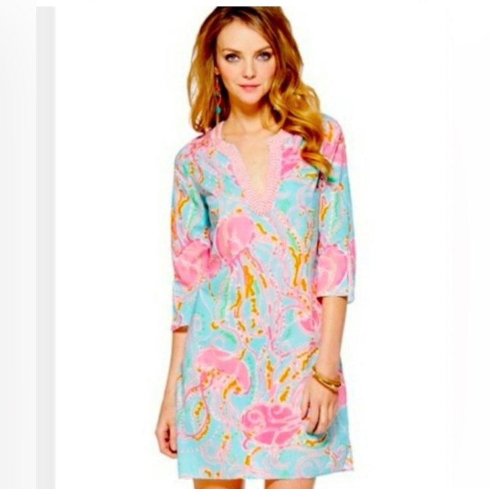 Lilly Pulitzer Courtney‎ Tunic Dress Women's Sz-S  Jellies Be Jammin 3/4 Sleeve